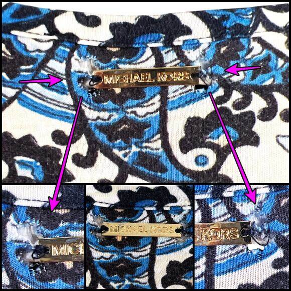 Michael Michael Kors Paisley Cap Sleeve Scoop Neck Top Sz Small Blue White Cream - Picture 6 of 11
